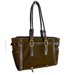 SALE❤️ COAKLEY Chocolate Brown Canvas Leather Multi Pocket Travel Laptop Bag